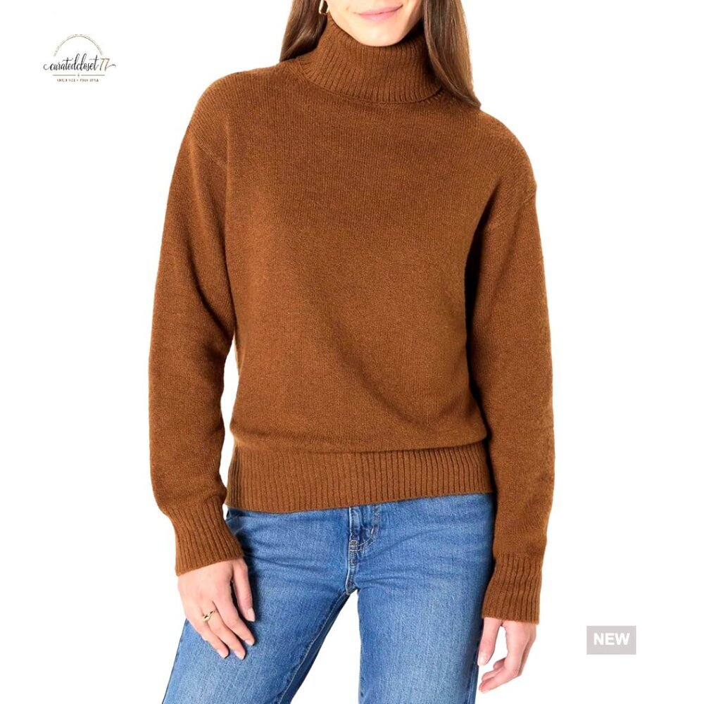 Relaxed Fit Cotton Blend Turtleneck Pullover Sweater Long Sleeve
